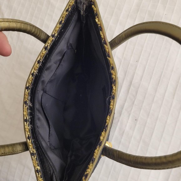 Malisha black and gold satchel. - Picture 3 of 7